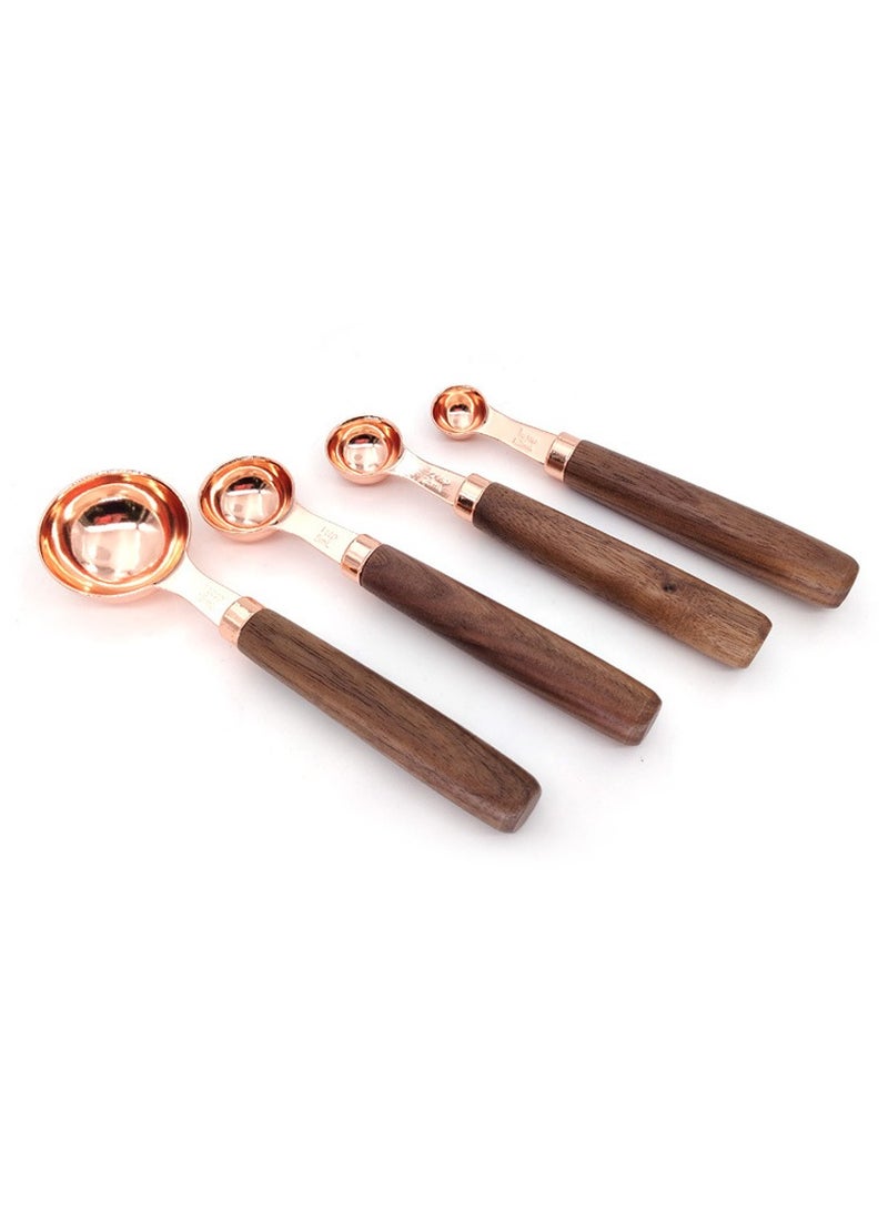 4-Piece Measuring Spoons Set Stainless Steel Condiments Spoons with Mahogany Handle  - Image 2