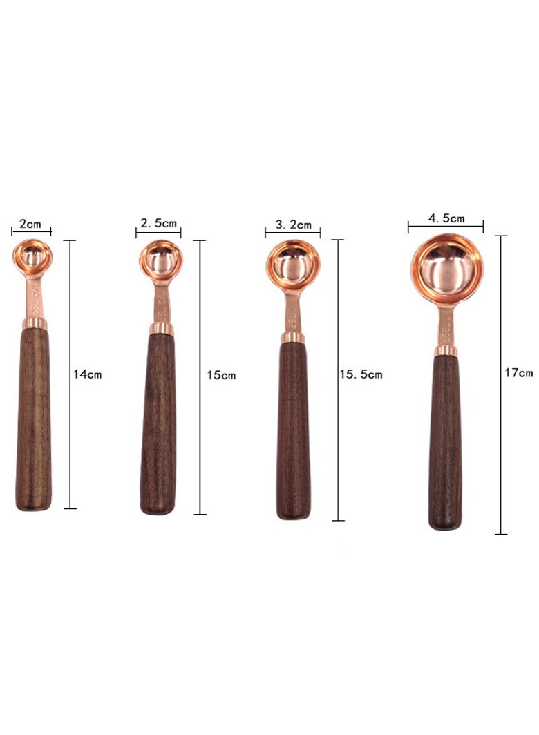4-Piece Measuring Spoons Set Stainless Steel Condiments Spoons with Mahogany Handle  - Image 3
