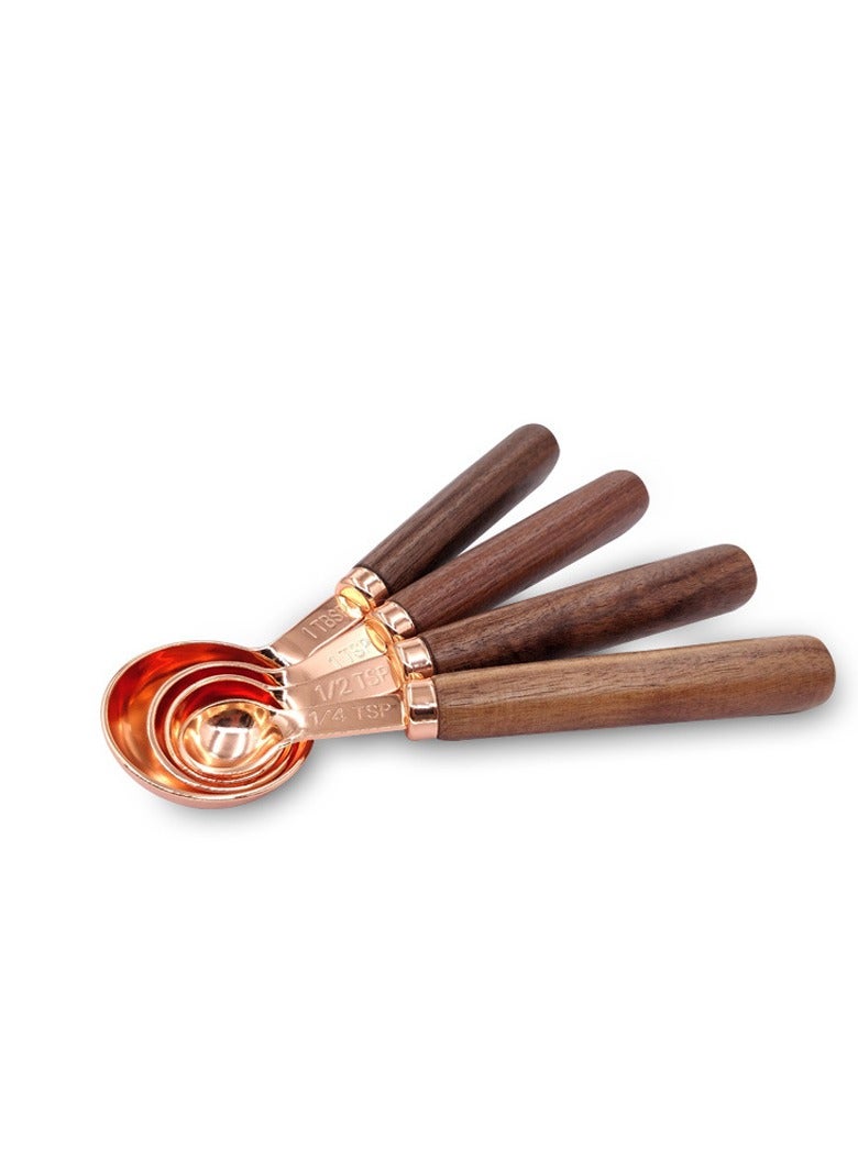 4-Piece Measuring Spoons Set Stainless Steel Condiments Spoons with Mahogany Handle  - Image 1