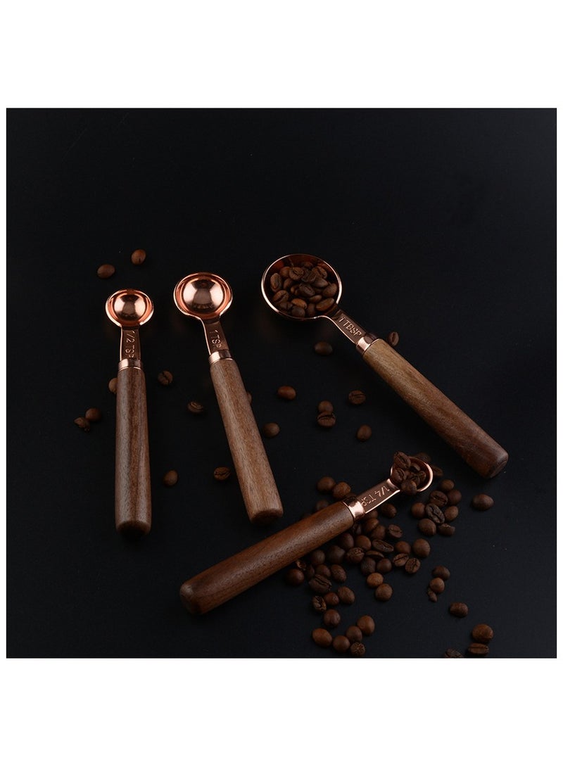 4-Piece Measuring Spoons Set Stainless Steel Condiments Spoons with Mahogany Handle  - Image 4