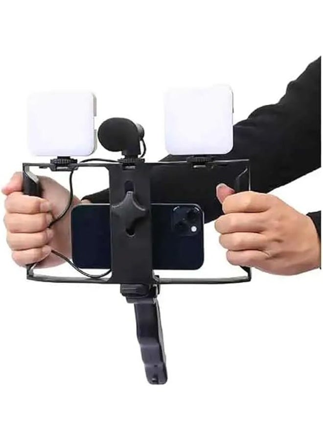 التخطيط حامل ثلاثي القوائم لكاميرا الفيديو 5 في 1 مع قبضة وميكروفون وإضاءة LED - Image 2