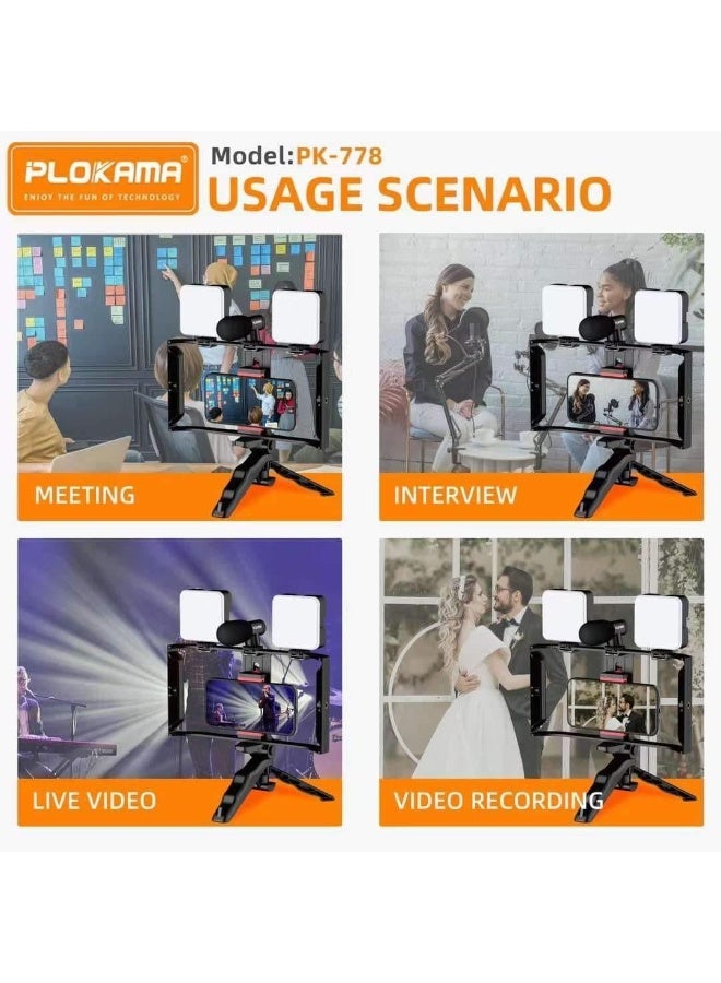 التخطيط حامل ثلاثي القوائم لكاميرا الفيديو 5 في 1 مع قبضة وميكروفون وإضاءة LED - Image 5