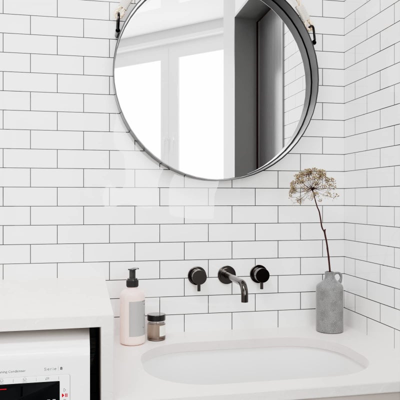 HelloWall Black White Brick Peel and Stick Wallpaper White Tile Wallpaper Aluminum Subway Tile Contact Paper Roll Removable Waterproof Stick on Kitchen Backsplash School Locker Wall Paper 17.7"x80" - Image 5