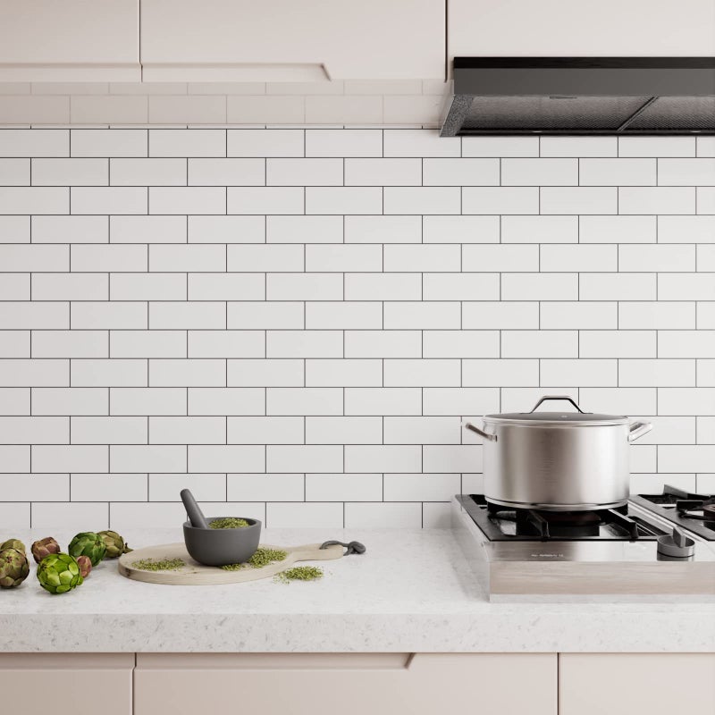 HelloWall Black White Brick Peel and Stick Wallpaper White Tile Wallpaper Aluminum Subway Tile Contact Paper Roll Removable Waterproof Stick on Kitchen Backsplash School Locker Wall Paper 17.7"x80" - Image 2