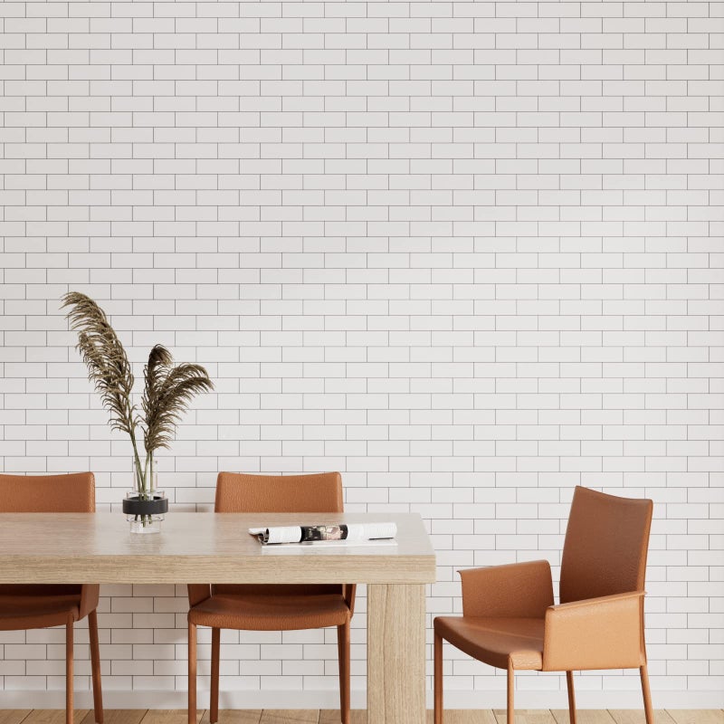 HelloWall Black White Brick Peel and Stick Wallpaper White Tile Wallpaper Aluminum Subway Tile Contact Paper Roll Removable Waterproof Stick on Kitchen Backsplash School Locker Wall Paper 17.7"x80" - Image 3
