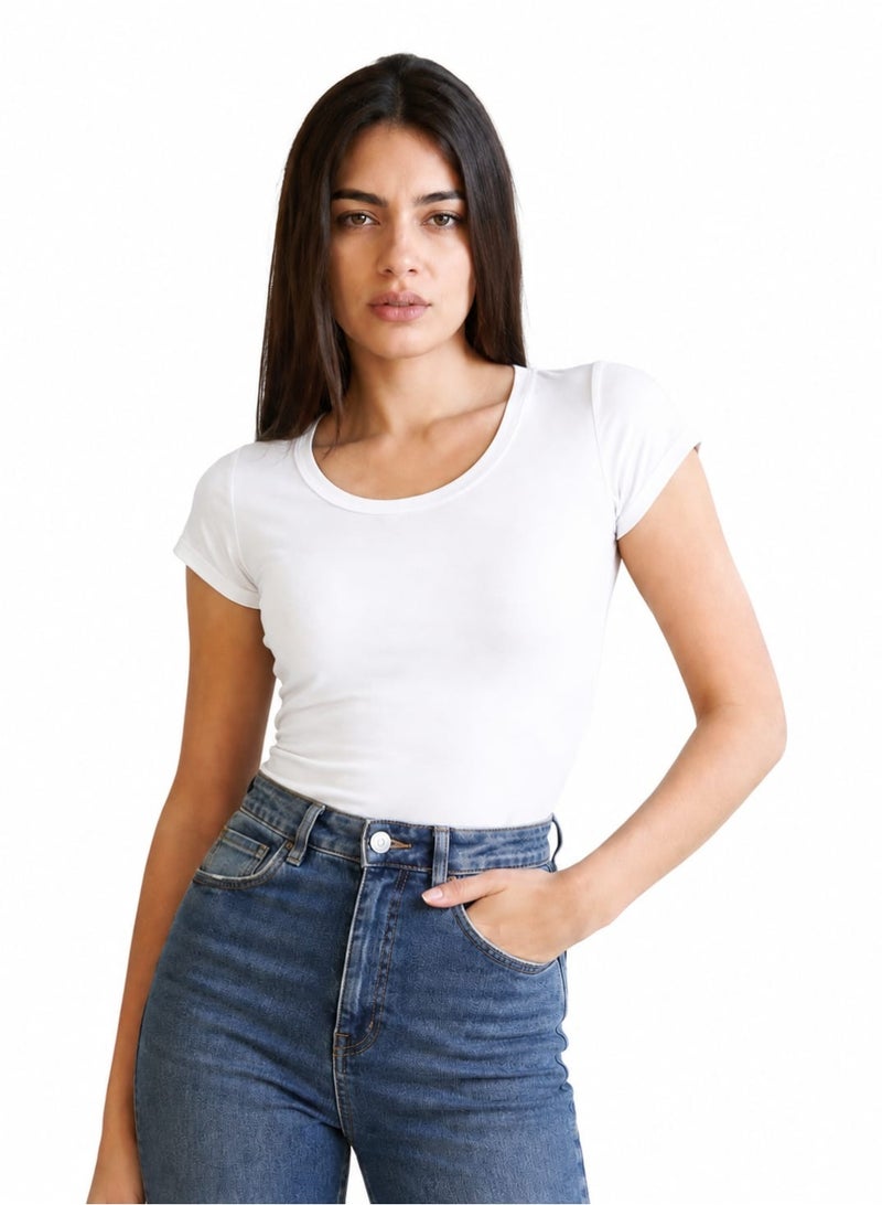 Silvy Lycra Lucy Half Sleeves Round Neck Top white