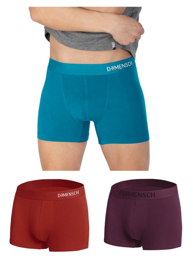DaMENSCH DAMENSCH Men's Modal Trunks (Pack of 3) (DAM-ER-MIX-T-OD-TR-PP-PACK-3-M_Ocean Depth, Tango Red, Potent Purple_M)  - Image 1