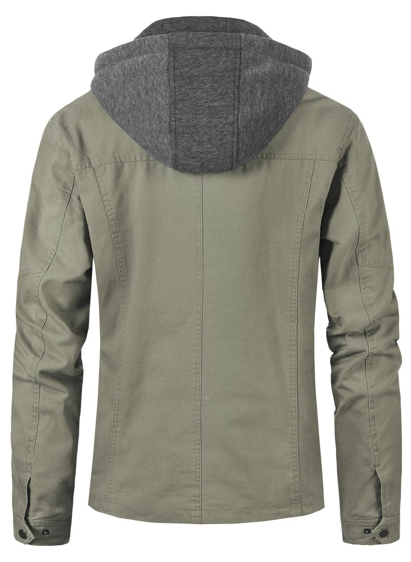 Pursky Military Jackets For Men Work Coats Stand Collar Jacket Casual Canvas Work Jackets Cotton Lapel Windbreaker Mens Coat Light Olive S - Image 3