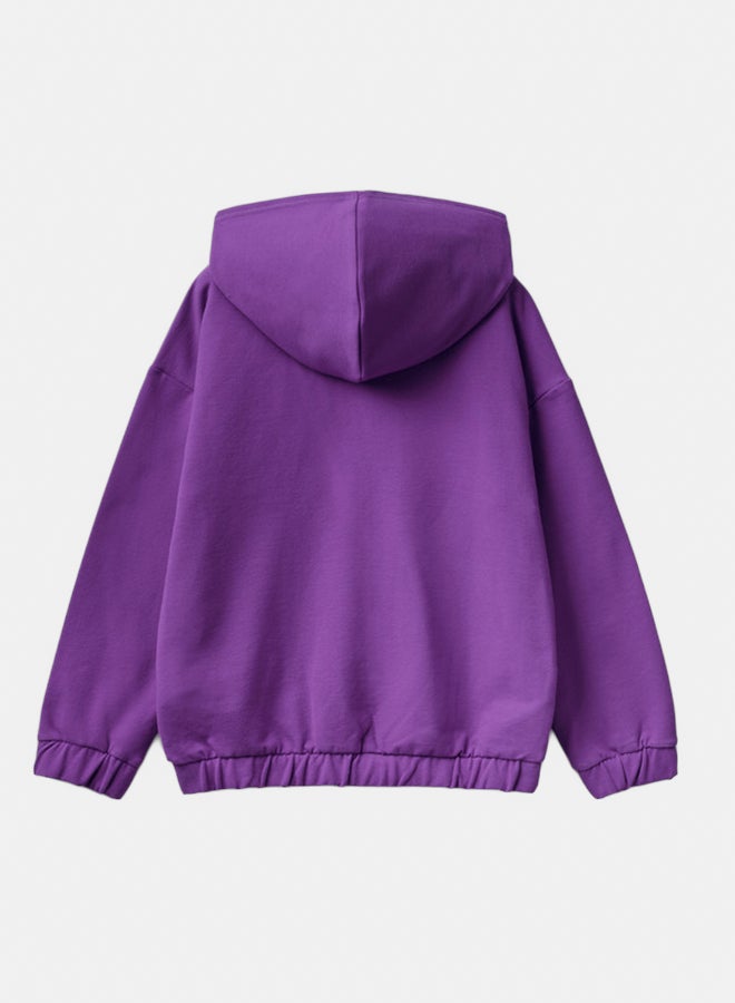 بينيتون سويتر بنات دافئ بسحاب وتطريز شعار - Image 2