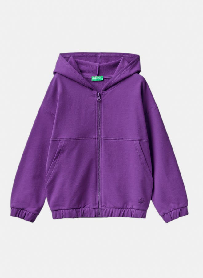 بينيتون سويتر بنات دافئ بسحاب وتطريز شعار - Image 1