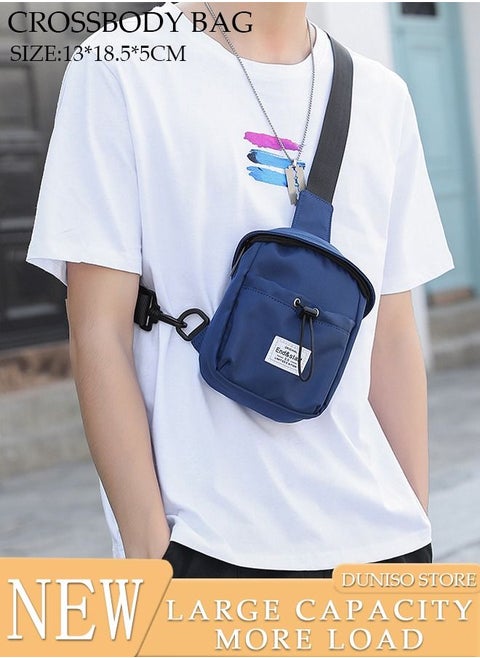 Mens Crossbody Bag Shoulder Bag with Adjustable Strap and Top Handle Multi-layer Functional New Trends Fashion Handbag Blue