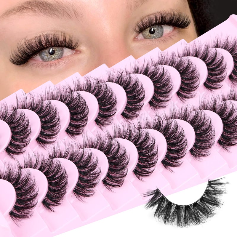calphdiar Natural Lashes Fluffy False Eyelashes Wispy Lashes 3D Volume Strip Lashes 14mm D Curly Fake Eyelashes with Clear Band 10 Pairs Eye Lashes by Calphdiar - Image 1