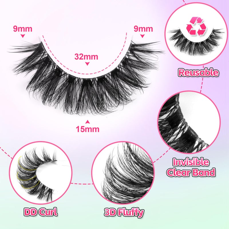 calphdiar Natural Lashes Fluffy False Eyelashes Wispy Lashes 3D Volume Strip Lashes 14mm D Curly Fake Eyelashes with Clear Band 10 Pairs Eye Lashes by Calphdiar - Image 3