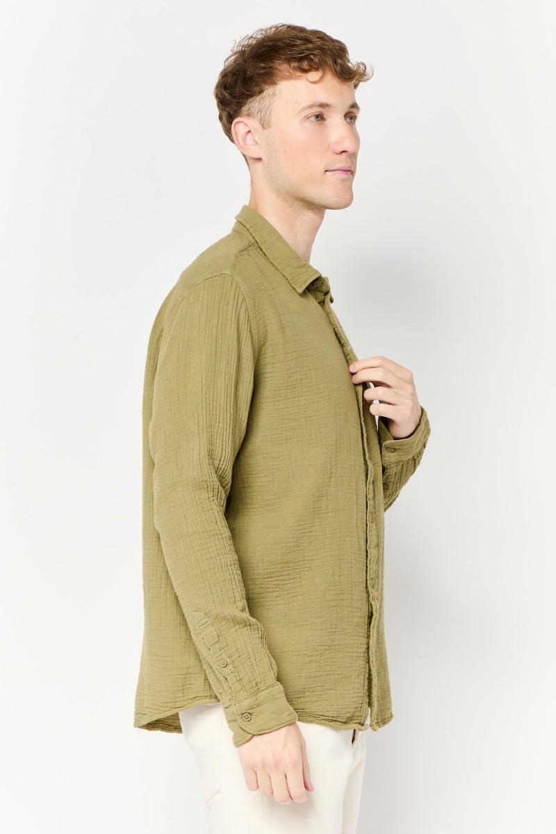 Celio Men Regular Fit Textured Long Sleeves Casual Shirt, Olive  - Image 3