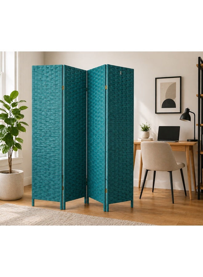 NKX 4 Panel Folding Room Divider – 180 cm Height, Handwoven Privacy Screen, Wooden Frame Partition Divider for Living Room, Bedroom & Office - Image 2