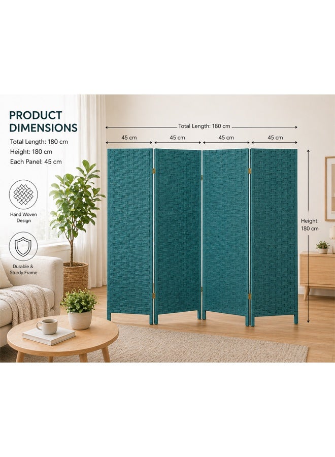 NKX 4 Panel Folding Room Divider – 180 cm Height, Handwoven Privacy Screen, Wooden Frame Partition Divider for Living Room, Bedroom & Office - Image 3