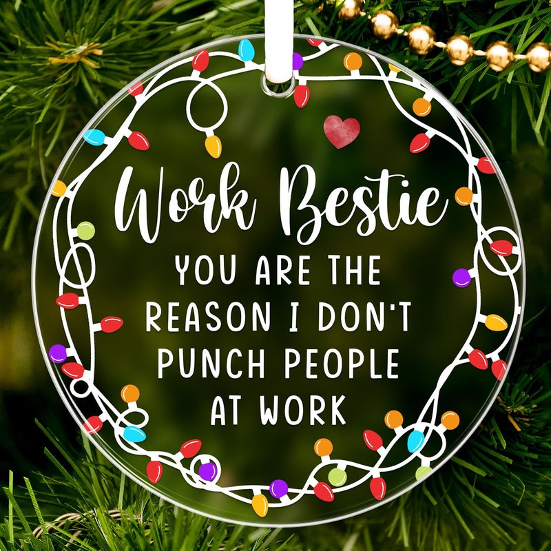 HEXMOZ Work Besties Gifts for Women  Coworkers Gifts for Christmas  Coworker Christmas Ornament 2025  Work Friends Gift for Women  White Elephant Secret Santa Gift Ideas  Acrylic Ornament 2025