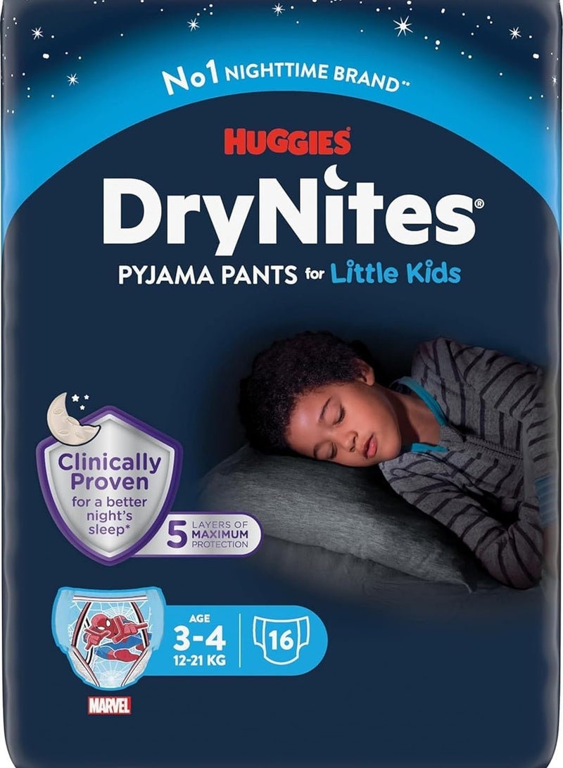 HUGGIES Huggies DryNites Pyjama Pants, 3-5 years, Bed Wetting Diaper, Boy, 16-23 kg, Jumbo Pack, 16 Pants