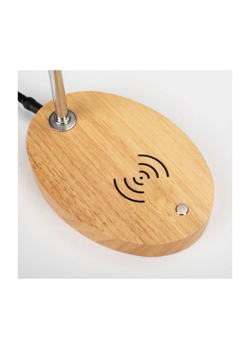 Loquat LED Desk Light with Wireless Phone Charger and USB Charging Port with Wooden Base - Image 3
