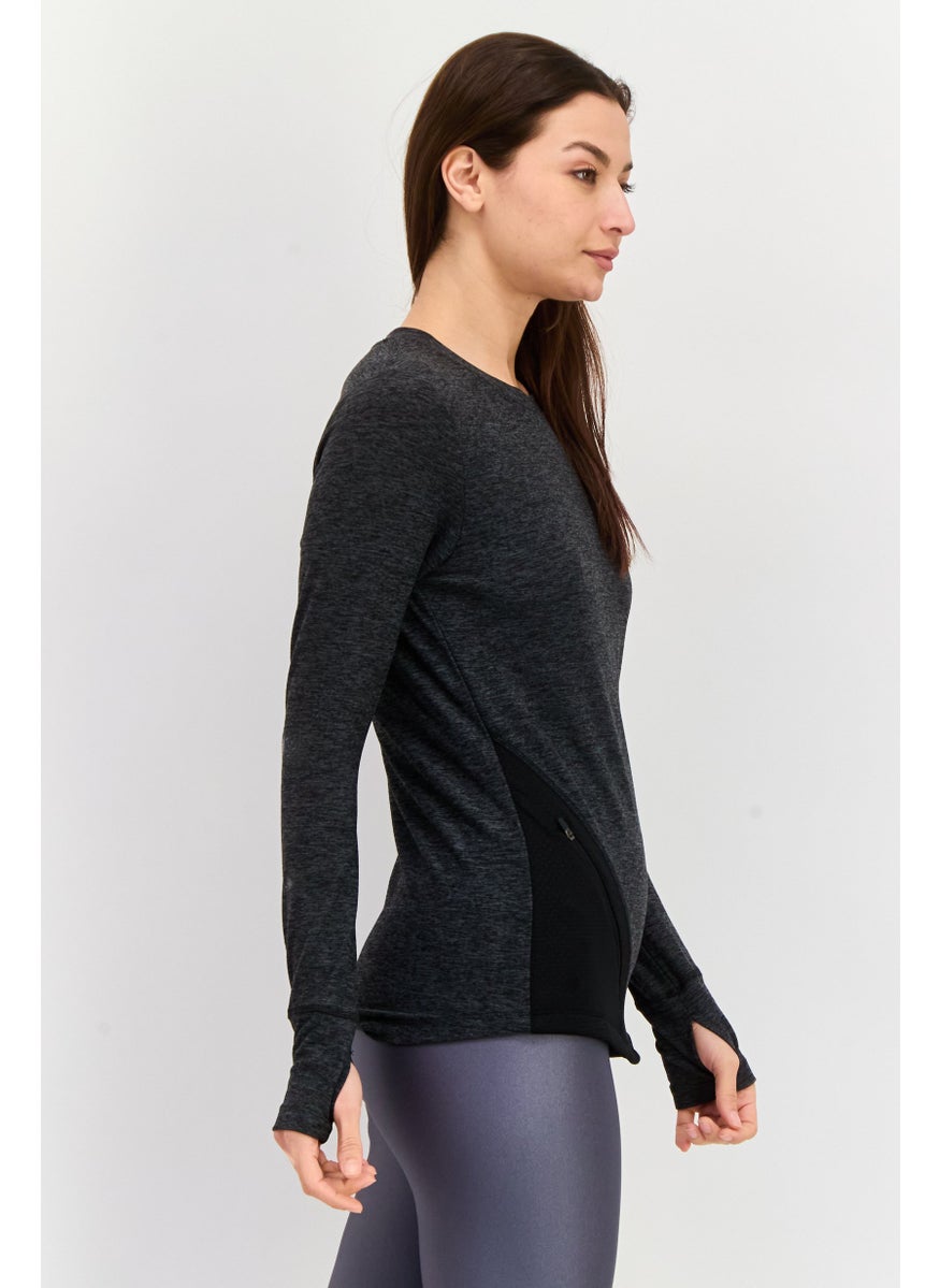 NINE WEST Women Sportswear Fit Long Sleeves Training Top, Dark Grey  - Image 2