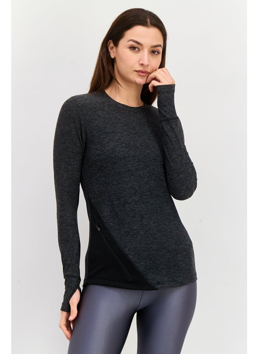 NINE WEST Women Sportswear Fit Long Sleeves Training Top, Dark Grey  - Image 1