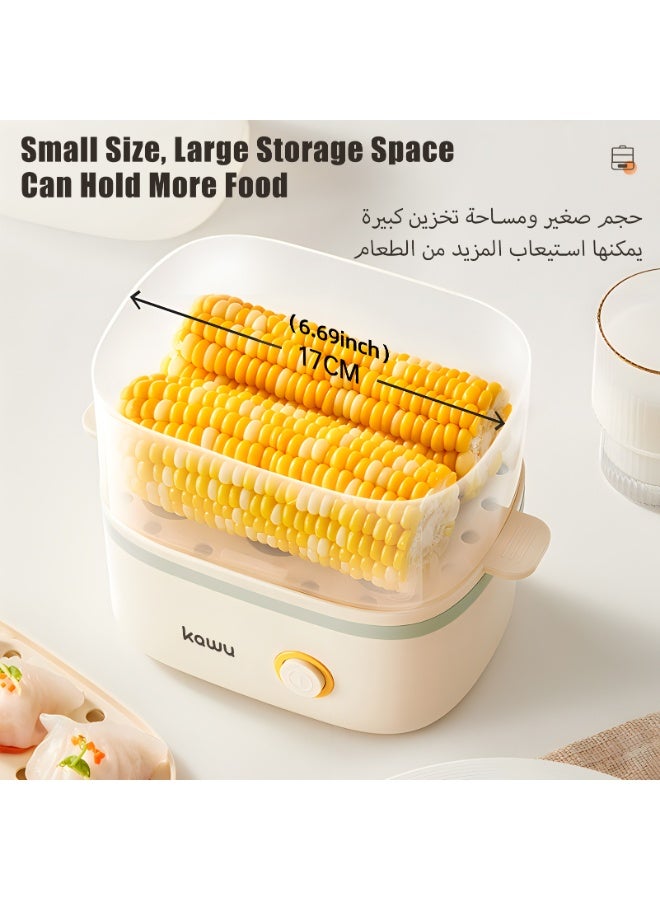  كاو KAWU جهاز طهي البيض ذو الطبقتين بسعة 12 بيضة 300 واط، جهاز طهي البيض الكهربائي المزود بخاصية الإيقاف التلقائي والحماية من الغليان الجاف، جهاز طهي متعدد الوظائف للذرة/الخضروات/الحلويات (أبيض) - Image 3