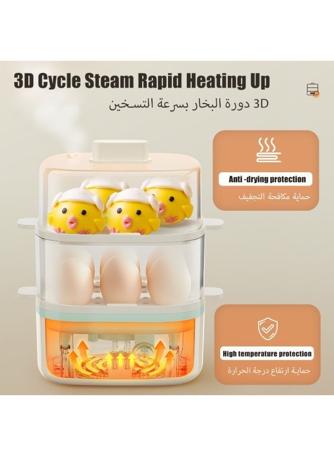  كاو KAWU جهاز طهي البيض ذو الطبقتين بسعة 12 بيضة 300 واط، جهاز طهي البيض الكهربائي المزود بخاصية الإيقاف التلقائي والحماية من الغليان الجاف، جهاز طهي متعدد الوظائف للذرة/الخضروات/الحلويات (أبيض) - Image 3