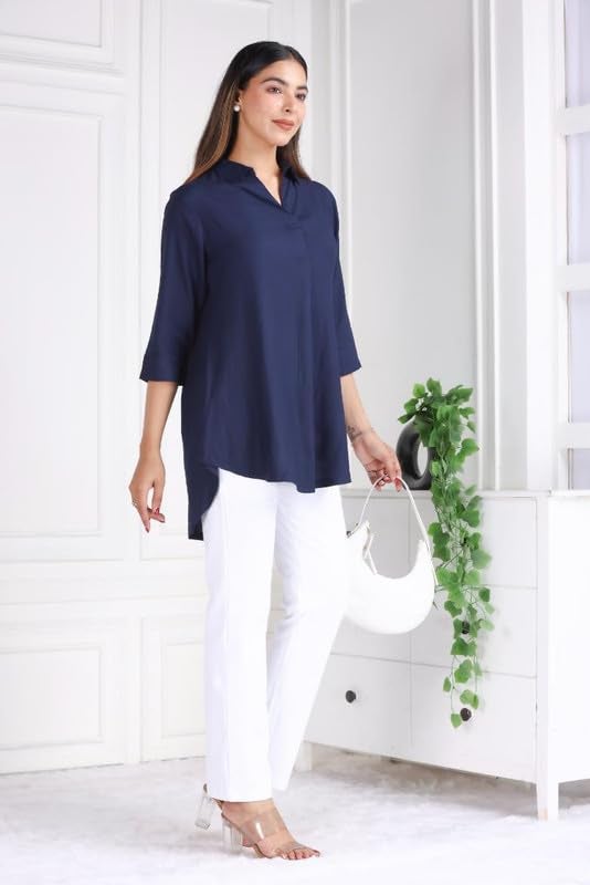 Mlada Store Mlada Rayon Flare Top for Women | Rayon Tunic Tops for Women Western | 3/4th Sleeve Regular Fit and Flare Top | Women Office Tops Tunic | Western Long Shirt Top for Women | Shirt Collar Top for Women - Image 5