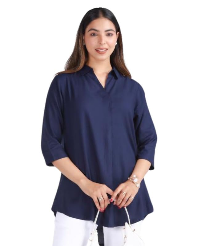 Mlada Store Mlada Rayon Flare Top for Women | Rayon Tunic Tops for Women Western | 3/4th Sleeve Regular Fit and Flare Top | Women Office Tops Tunic | Western Long Shirt Top for Women | Shirt Collar Top for Women - Image 1
