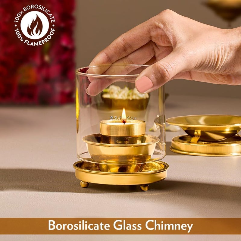 True Decor 4 Inches Camphor DiffuserAroma Incence BurnerKapoor Dani Brass Akhand Diya for Puja with Borosilicate Glass Cover Multipurpose Essential Oil Camphor Burner Pack of 1 - Image 3