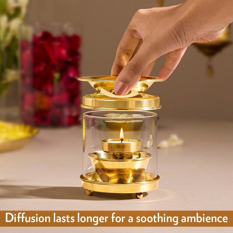 True Decor 4 Inches Camphor DiffuserAroma Incence BurnerKapoor Dani Brass Akhand Diya for Puja with Borosilicate Glass Cover Multipurpose Essential Oil Camphor Burner Pack of 1 - Image 4