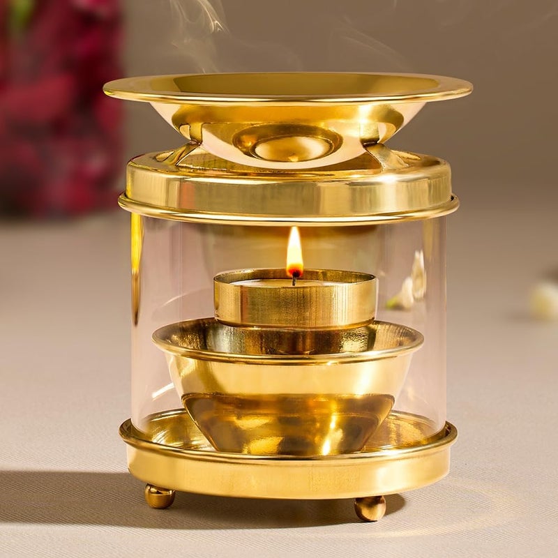 True Decor 4 Inches Camphor DiffuserAroma Incence BurnerKapoor Dani Brass Akhand Diya for Puja with Borosilicate Glass Cover Multipurpose Essential Oil Camphor Burner Pack of 1 - Image 1