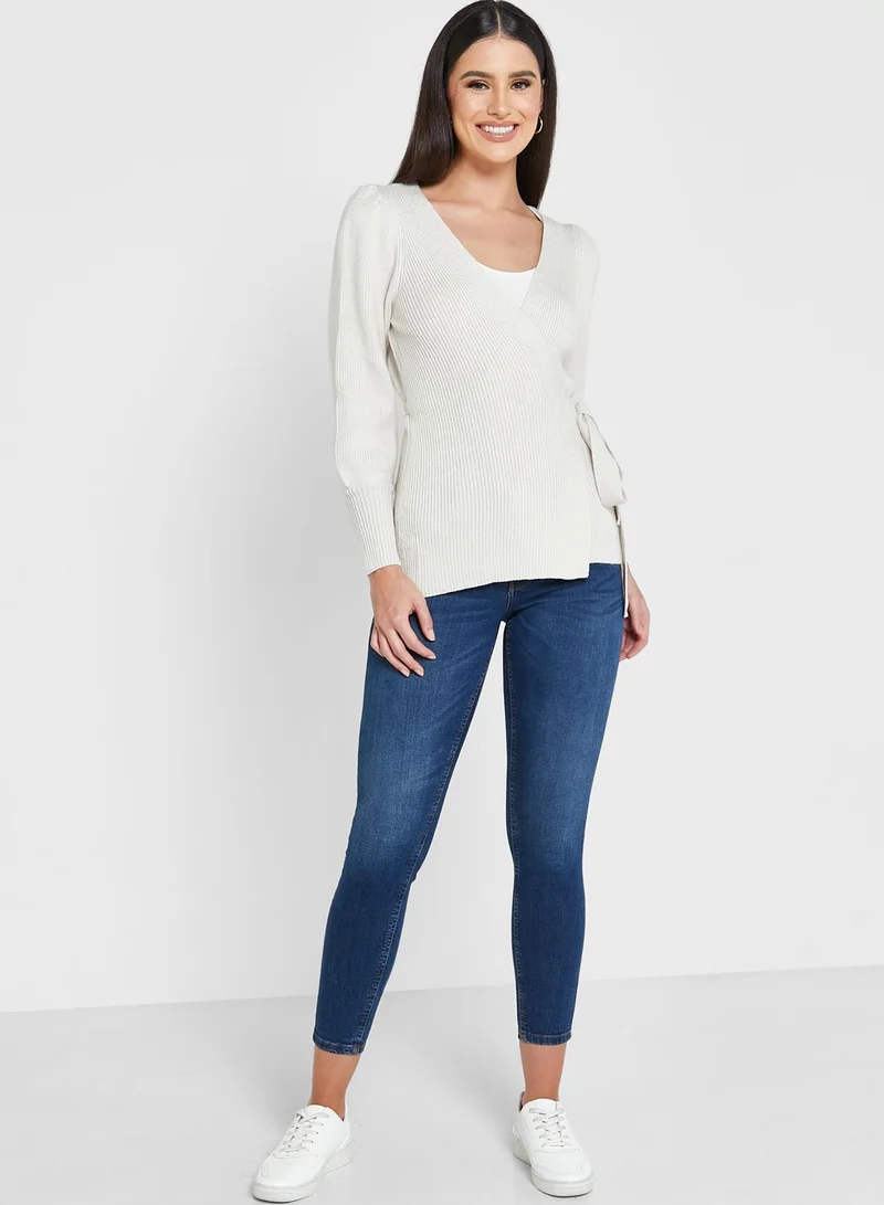 ELLA Solid Crossed Over Sweater