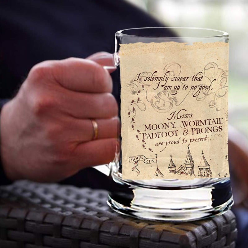 Morphing Mugs Harry Potter â€“ Marauderâ€™s Map â€“ Mischief Managed Quote - 16 oz Pint Size Glass Morphing Mugs Color Changing Clue Mug â€“ Full Image Revealed When COLD Liquid Is Added - Image 4