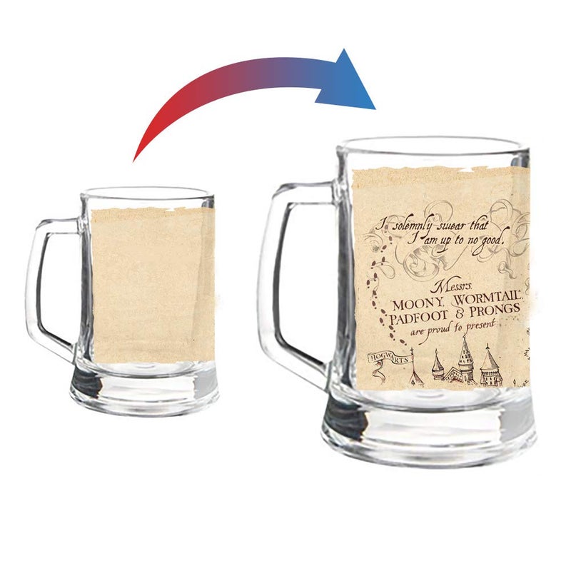 Morphing Mugs Harry Potter â€“ Marauderâ€™s Map â€“ Mischief Managed Quote - 16 oz Pint Size Glass Morphing Mugs Color Changing Clue Mug â€“ Full Image Revealed When COLD Liquid Is Added - Image 2