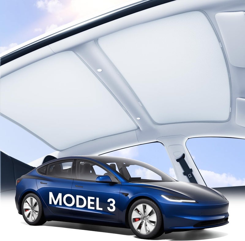 Zanch 2024 Highland Tesla Model 3 Sunshade Roof [No-Sag, Sun Protection] [No Gaps] Tesla Model 3 Accessories 2024 Heat Insulation Foldable Roof Sunshade for Model 3 2024 Highland- Gen 3 Gray - Image 1
