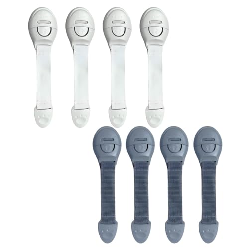 KidDough Furniture Safety Locks for Kids - Pack of 4 Grey + 4 White Locks, Child Safety Locks for Drawers, Cabinets, Fridge, Cupboard Lock, Strong and Adhesive Safety Locks - Image 1