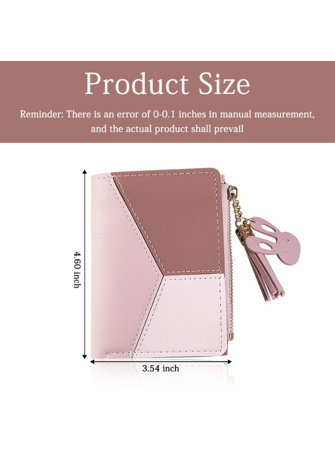 Ladies Zipper Wallet, Small Purse with Metal Snap Button, Leather Wallet for Women with Coin Bag, Multifunction Ladies Bifold Wallets, Credit Card Holder Wallet for Girls (pink) - Image 2
