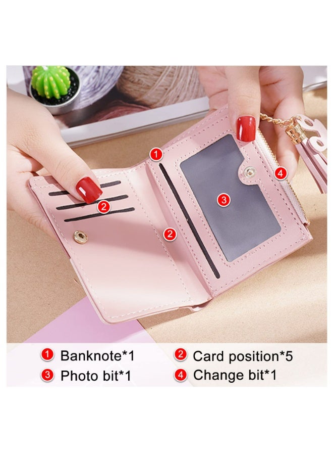 Ladies Zipper Wallet, Small Purse with Metal Snap Button, Leather Wallet for Women with Coin Bag, Multifunction Ladies Bifold Wallets, Credit Card Holder Wallet for Girls (pink) - Image 5