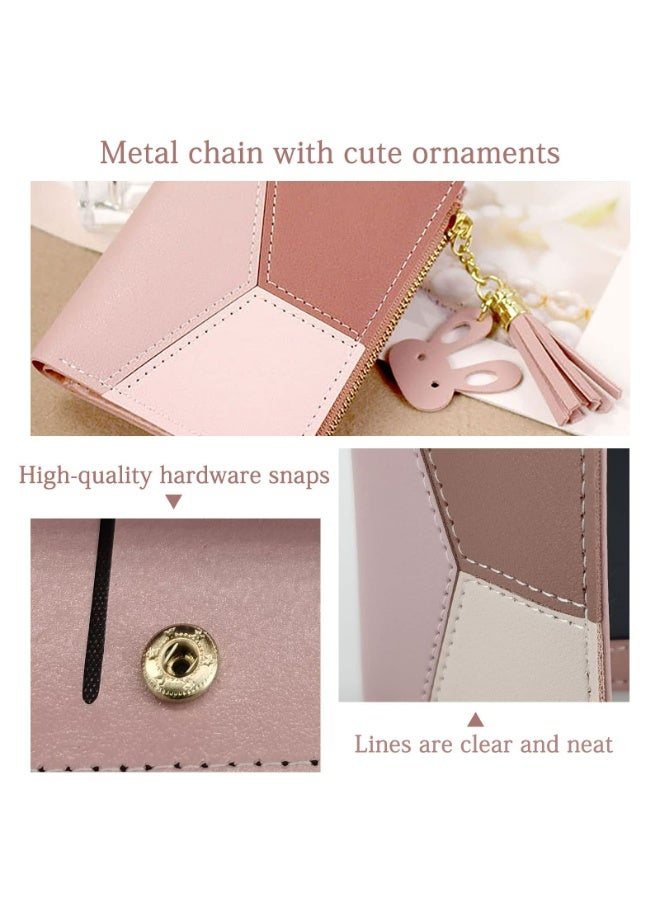 Ladies Zipper Wallet, Small Purse with Metal Snap Button, Leather Wallet for Women with Coin Bag, Multifunction Ladies Bifold Wallets, Credit Card Holder Wallet for Girls (pink) - Image 3