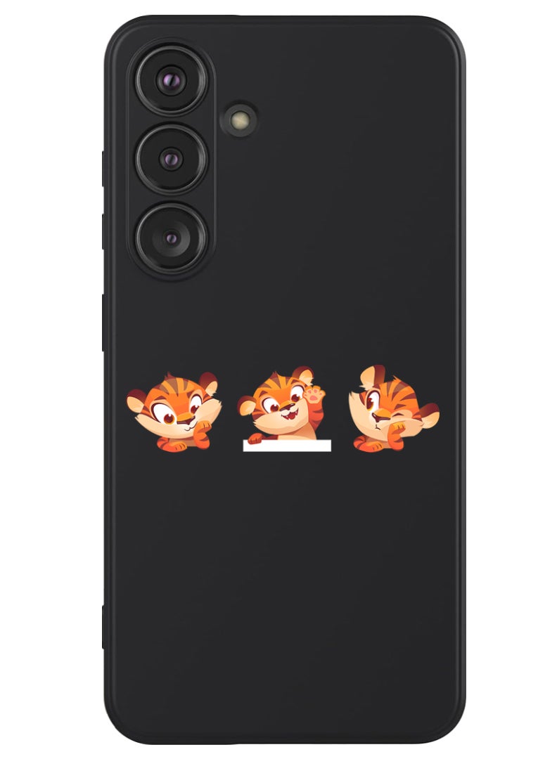Theodor Protective Slim Fit Case Liquid Silicone Cover with Full Body Protection Anti-Scratch Shockproof Case For Samsung Galaxy S24 Plus (Black) - Cute tiger expressions - Image 1