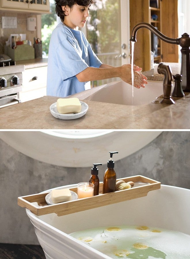 Luxspire Soap Dish, Resin Soap Tray Soap Holder Container Box, Marble Pattern Oval Soap Plate Case, Sponge Dish Scrubbers Tray Holder for Bathroom Vanity Shower Kitchen Sink Counter Top, Gravel White - Image 5