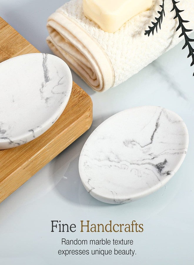 Luxspire Soap Dish, Resin Soap Tray Soap Holder Container Box, Marble Pattern Oval Soap Plate Case, Sponge Dish Scrubbers Tray Holder for Bathroom Vanity Shower Kitchen Sink Counter Top, Gravel White - Image 4