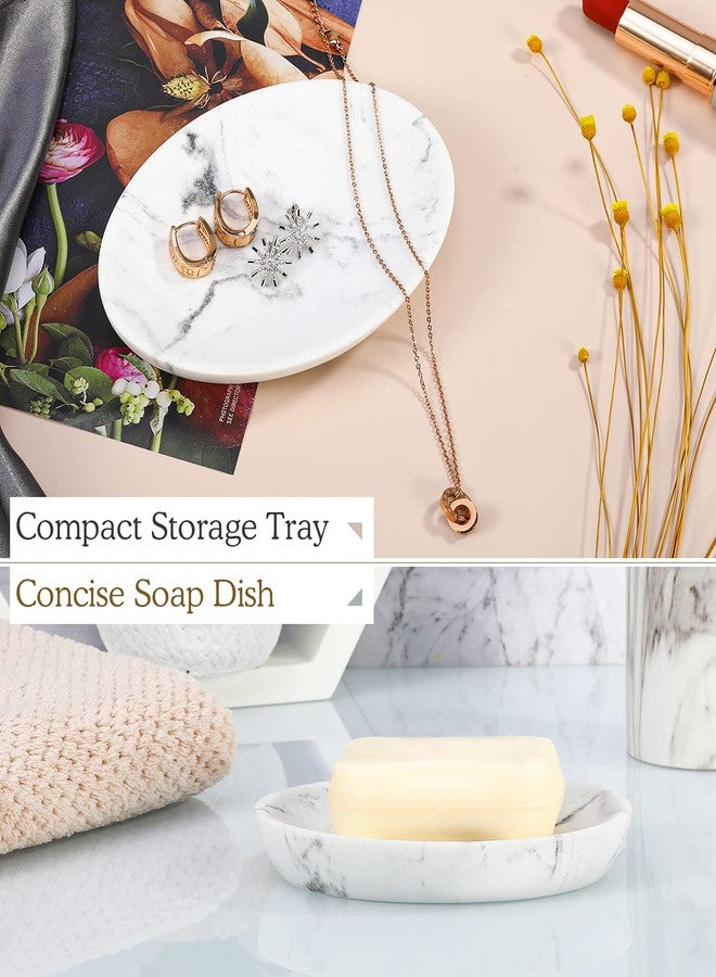 Luxspire Soap Dish, Resin Soap Tray Soap Holder Container Box, Marble Pattern Oval Soap Plate Case, Sponge Dish Scrubbers Tray Holder for Bathroom Vanity Shower Kitchen Sink Counter Top, Gravel White - Image 3