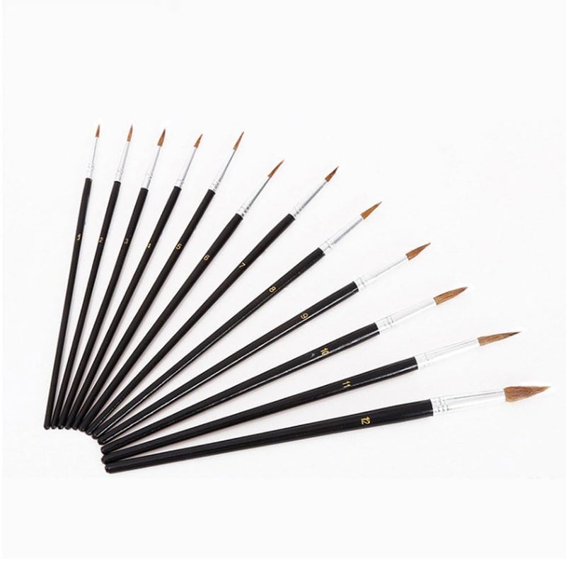 Wooden-Handled Wool Paintbrushes – 12-Piece Pack, Long Handle, for Oil, Acrylic, Art