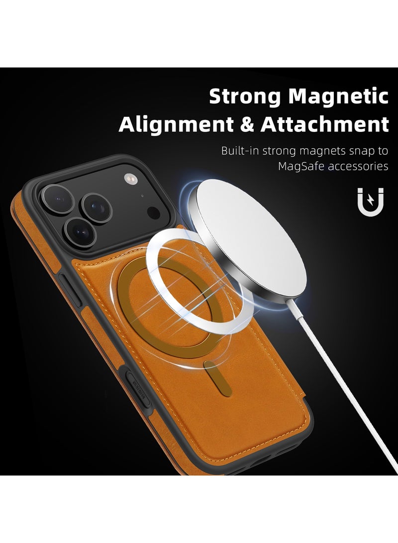 ايكارلوس حافظة iPhone 17 Pro متوافقة مع MagSafe بمحول بطاقات مانع RFID أغطية هاتف جلدية - باللون البني - Image 4