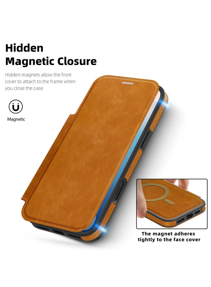 ايكارلوس حافظة iPhone 17 Pro متوافقة مع MagSafe بمحول بطاقات مانع RFID أغطية هاتف جلدية - باللون البني - Image 5