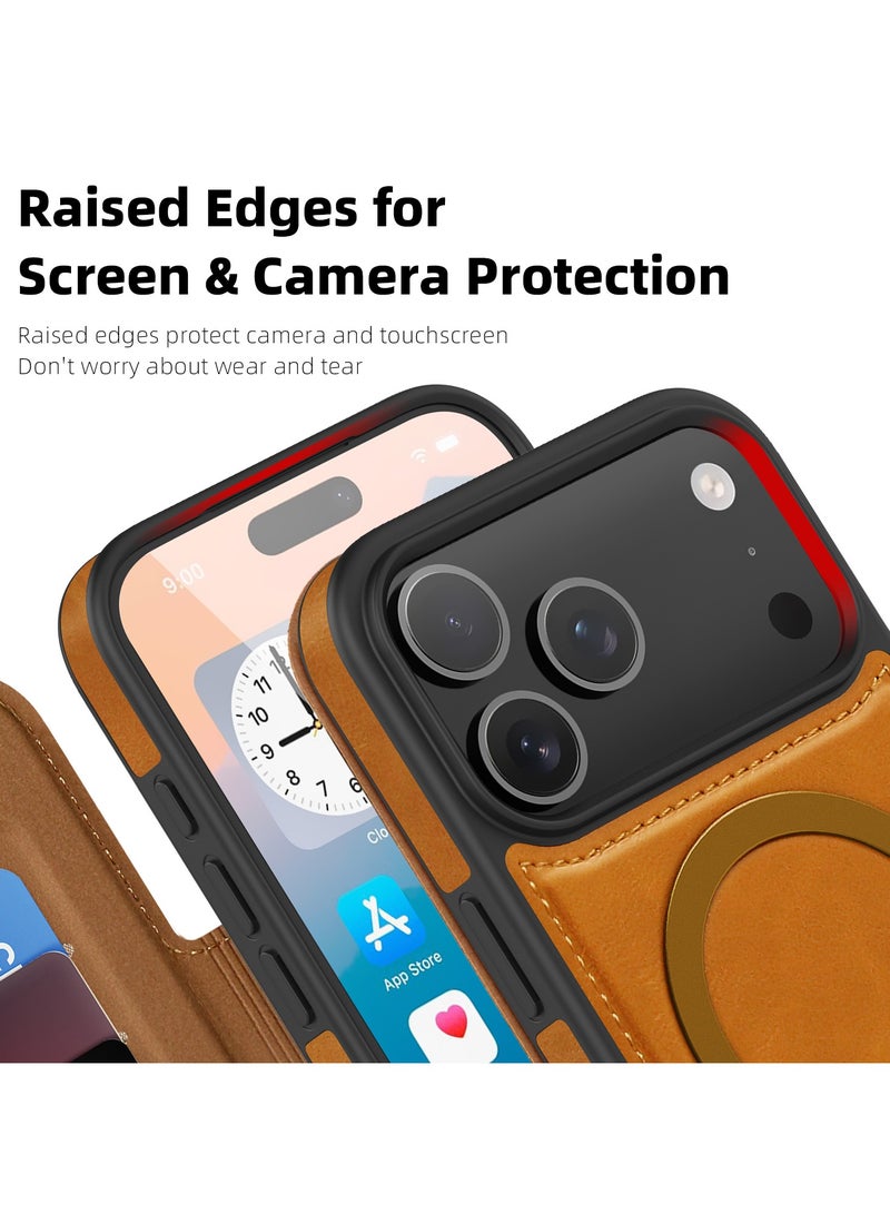 ايكارلوس حافظة iPhone 17 Pro متوافقة مع MagSafe بمحول بطاقات مانع RFID أغطية هاتف جلدية - باللون البني - Image 3