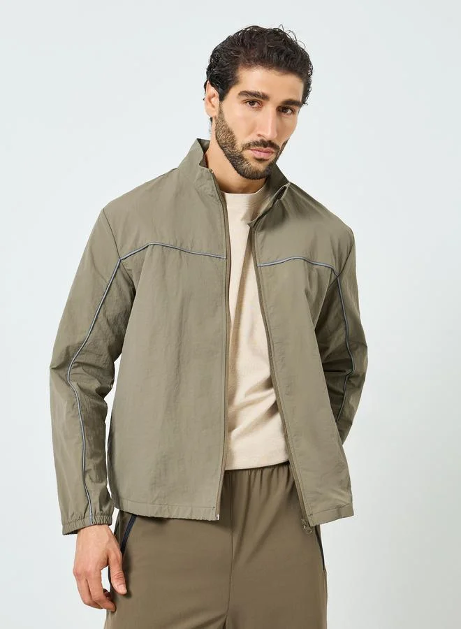 Men Olive Lightweight Zip-Up Track Jacket