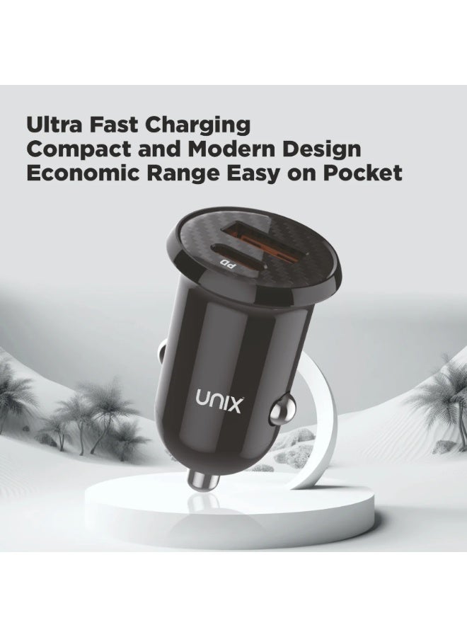Unix UX-C77 Car Charger with USB & Type-C Port | 25W Fast Charging with Smart IC | Cigarette Charger for Car | Compact & Lightweight Car Dock - Image 5
